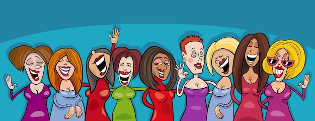 Cartoon afbeelding van grappige vrouwen stripfiguren groep