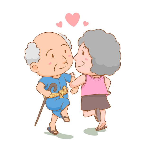 Cartoon afbeelding van grootouders dansen samen met liefde nationale grootoudersdag