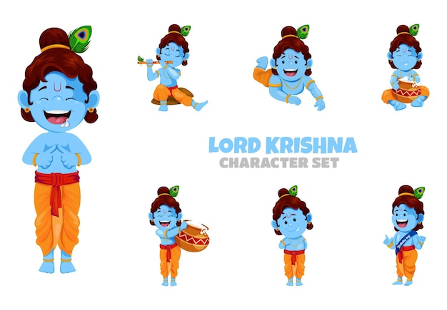 Cartoon afbeelding van lord krishna tekenset