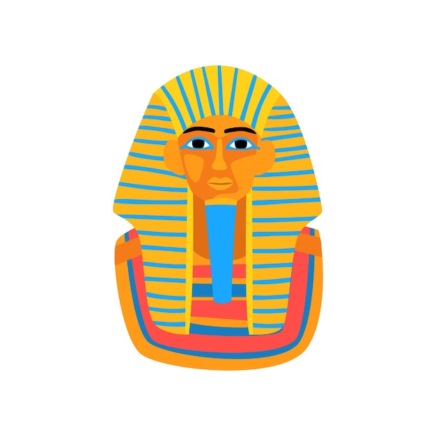 Cartoon afbeelding van oude Egyptische farao reizen naar Egypte kleurrijke standbeeld van koning Toetanchamon grafisch element voor promo poster van reisbureau platte vector pictogram