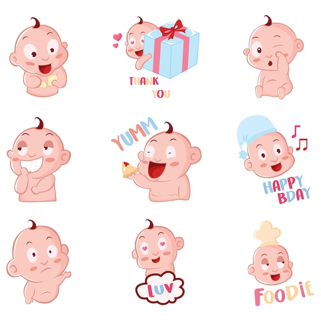 Cartoon afbeelding van schattige baby sticker set