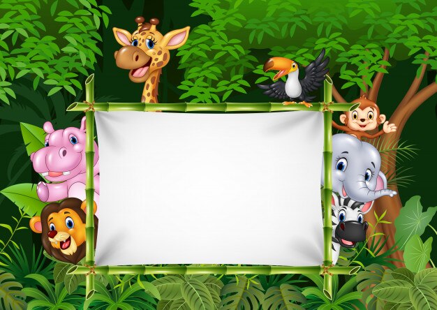 Vector cartoon african animals with blank sign