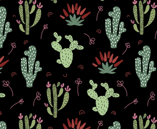 Cartoon african cactus seamless pattern