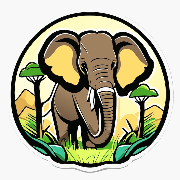 Cartoon african forest elephant sticker illustration