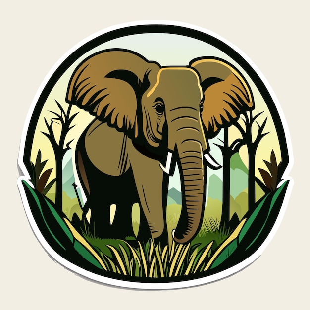 Cartoon african forest elephant sticker illustration