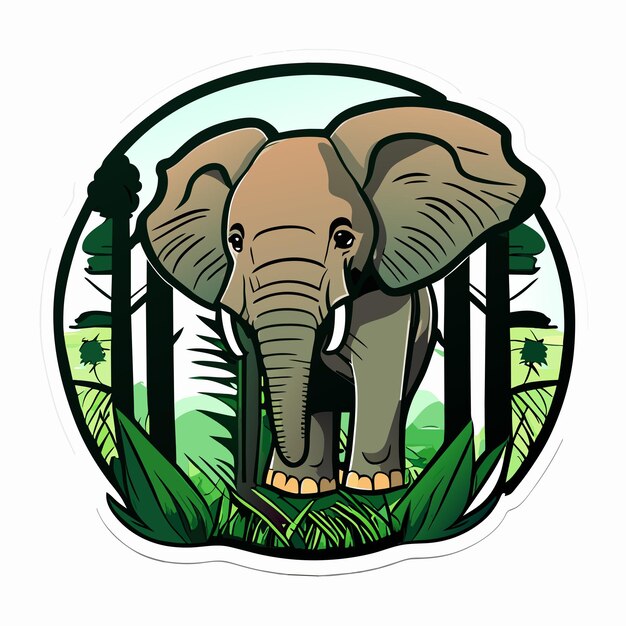 Cartoon african forest elephant sticker illustration