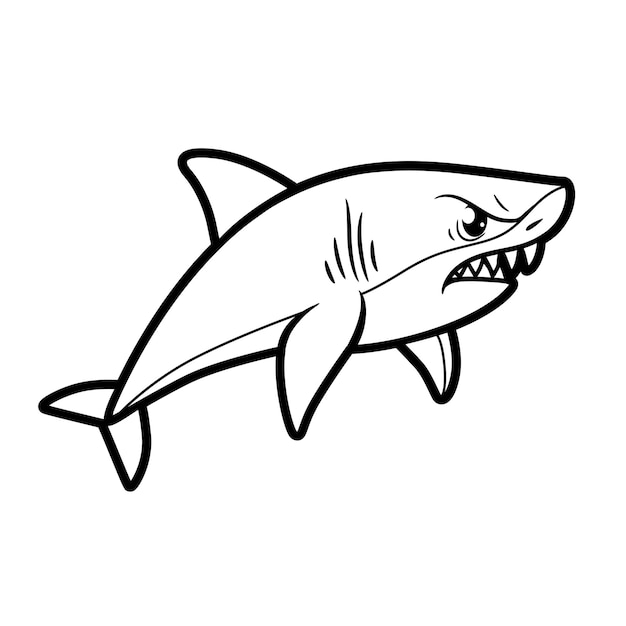 Cartoon aggressive shark outline for coloring on a white background