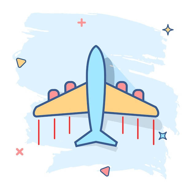 Cartoon airplane icon in comic style Plane illustration pictogram Aircraft splash business concept