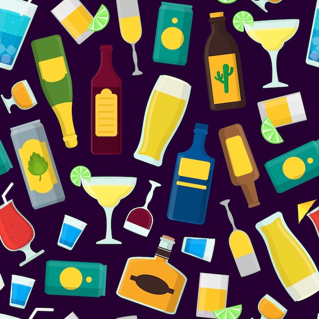 Cartoon Alcoholic Beverages Background Pattern Vector