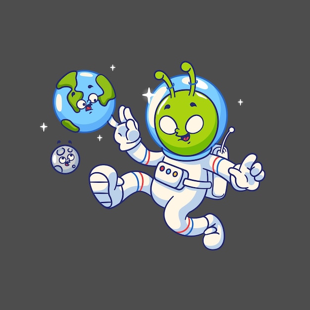 Cartoon alien moon and earth vector