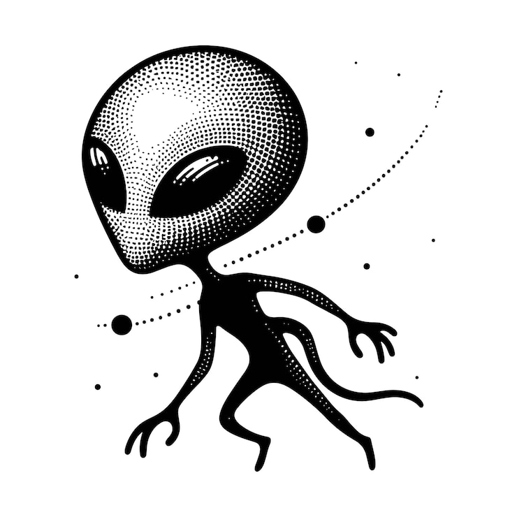 Vector 上に黒い鼻と黒い点を持つエイリアンの漫画