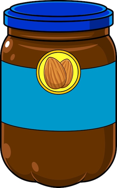 Cartoon almond butter jar with blank sign vector hand drawn illustration