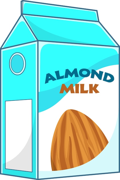 Cartoon almond milk carton box vector hand drawn illustration isolated on transparent background
