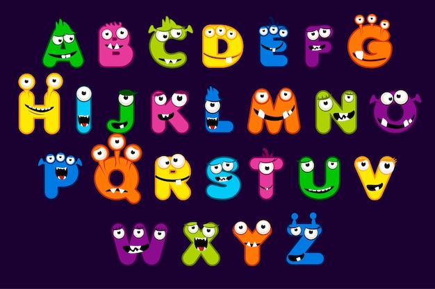 Cartoon alphabet font, MONSTER style. Funny monster letter set, Stock typeface for your design and UI Game,