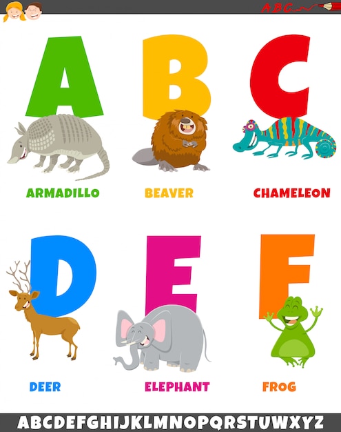 Cartoon alphabet set with animal characters