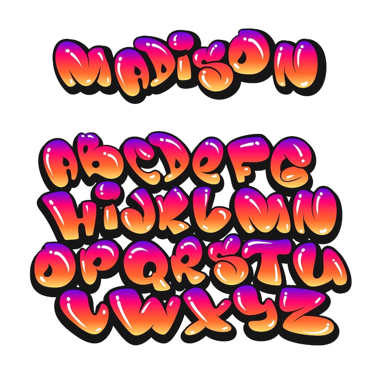 Vector cartoon alphabet in the style of comics. graffiti.