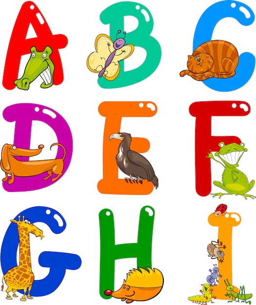 Vector cartoon alphabet with animals