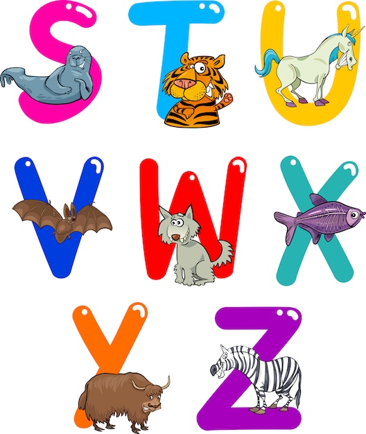 Vector cartoon alphabet with animals