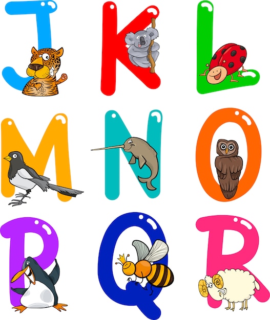 Vector cartoon alphabet with animals