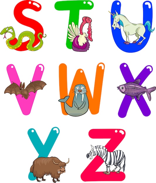 Vector cartoon alphabet with animals