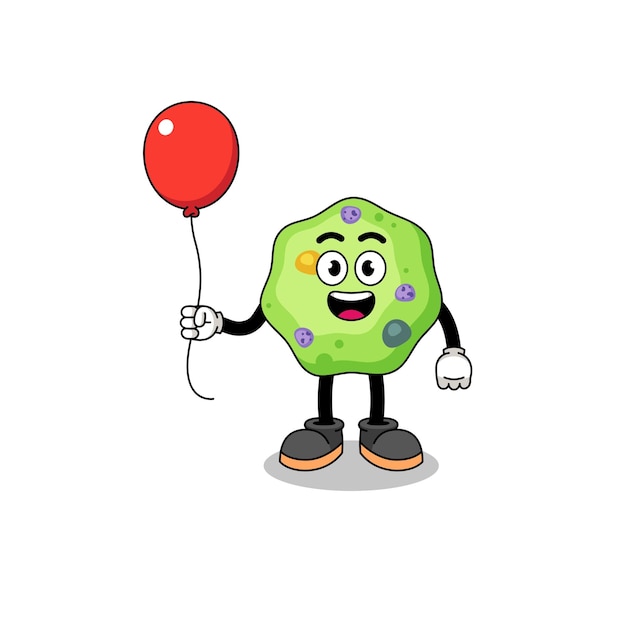 Vector cartoon of amoeba holding a balloon