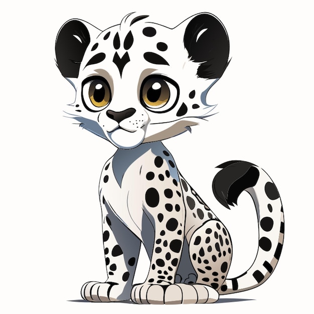 cartoon amur leopard full white kids style white background sketch style playful style bones out