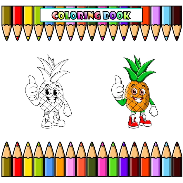 Vector cartoon ananas duimen opgevend voor kleurboek