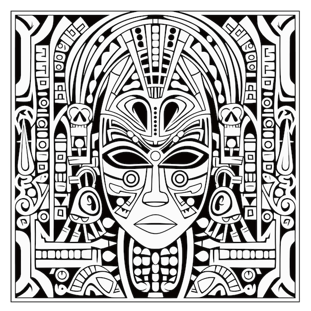 Vector cartoon ancient egyptian pharaoh face mask zentangle