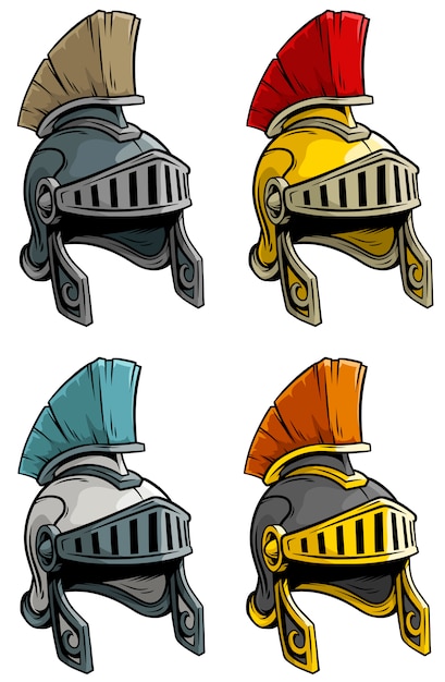 Cartoon ancient roman soldier helmet set