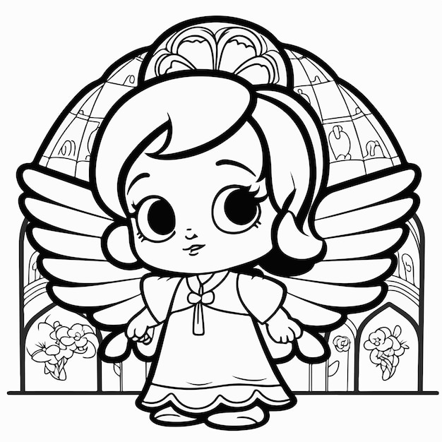 A cartoon angel with a big smile on her face.