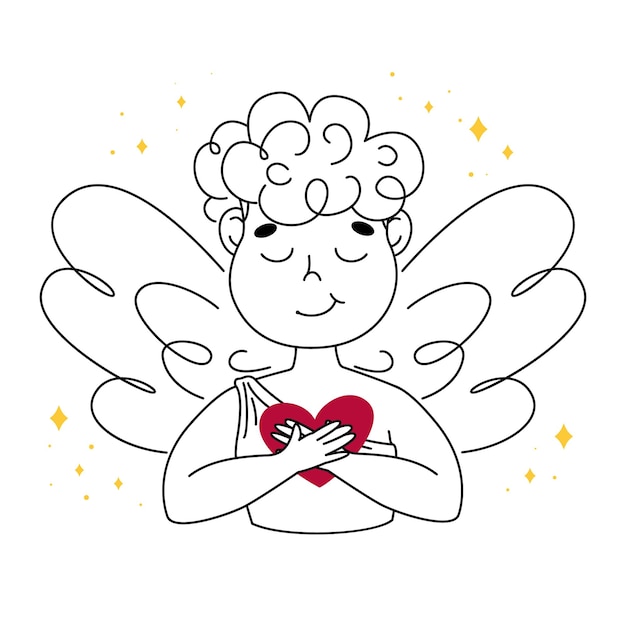 A cartoon angel with wings that says love on it