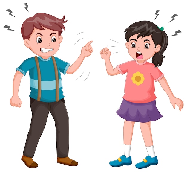 Cartoon Angry boy and girl fighting each other Vector illustration