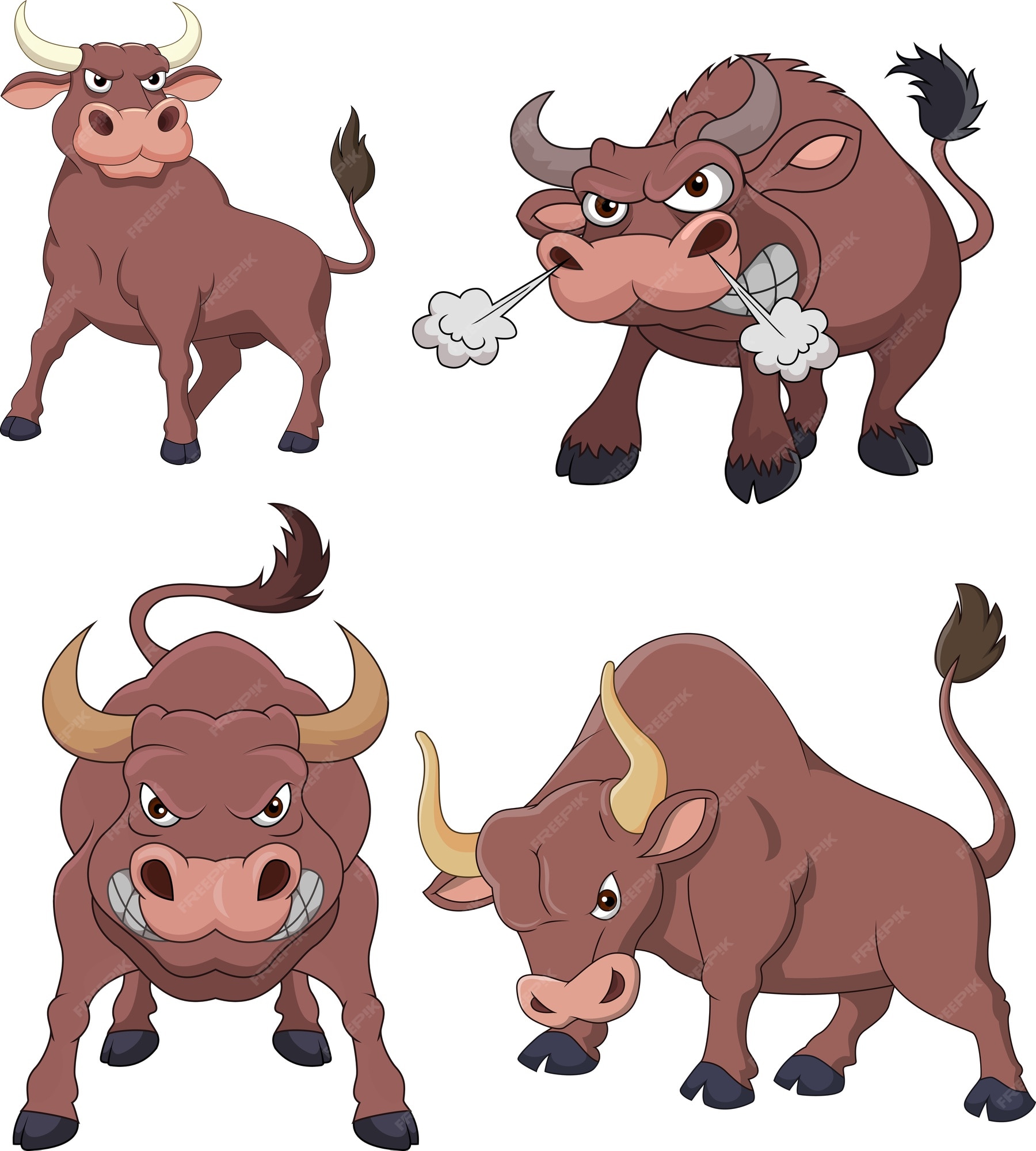 Premium Vector | Cartoon angry bull collection set Premium Vector | Cartoon angry bull collection set