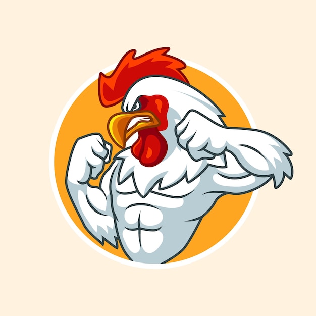 Vector cartoon angry rooster mascot isolated on white background