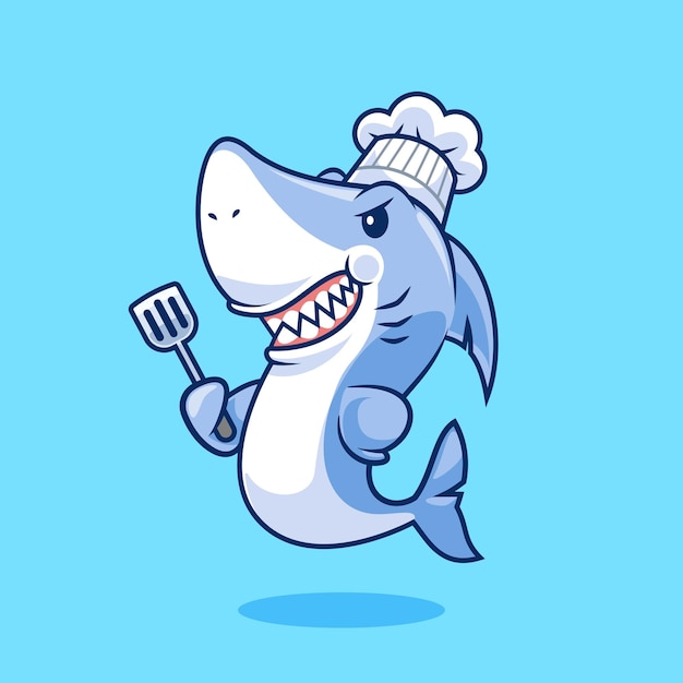Cartoon angry shark chef