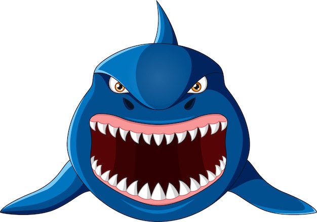 Cartoon angry shark isolated on white background