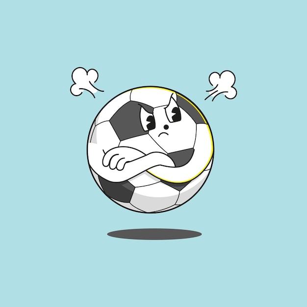 Мультяшный злой футбольный мяч милая иллюстрация на изолированном фоне