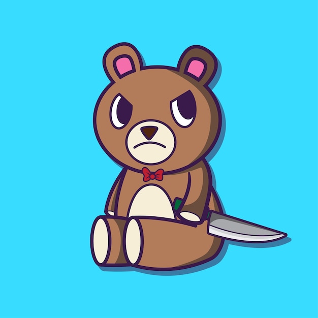 cartoon angry teddy bear holding a knife