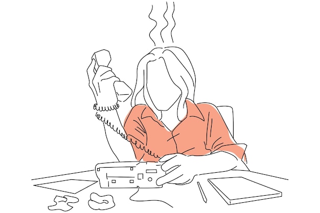 Premium Vector | Cartoon of angry woman yelling at a office phone unhappy with customer service Premium Vector | Cartoon of angry woman yelling at a office phone unhappy with customer service