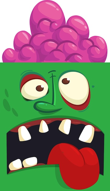 Cartoon arrabbiato zombie faccia avatar illustrazione vettoriale di halloween di divertenti zombi che gemono con la bocca spalancata piena di denti ottimo per la decorazione o il design della confezione