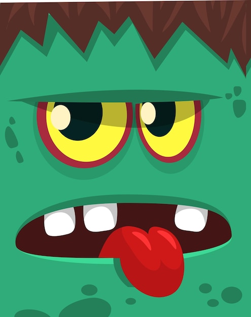 Cartoon angry zombie face avatar halloween vector illustration of funny zombie moaning with wide open mouth full of teeth great for decoration or package design