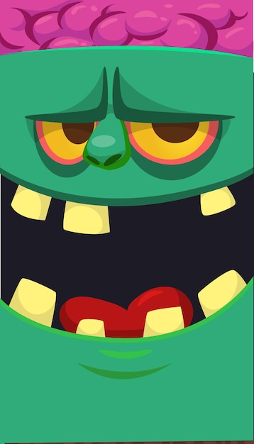 Cartoon angry zombie face avatar Halloween vector illustration of funny zombie moaning with wide open mouth full of teeth Great for decoration or package design