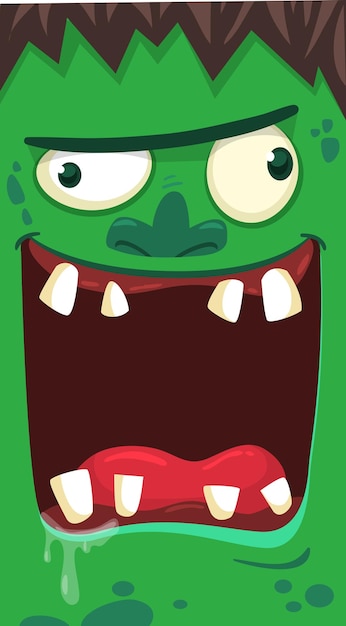 Vector cartoon angry zombie face avatar halloween vector illustration of funny zombie moaning with wide open mouth full of teeth great for decoration or package design