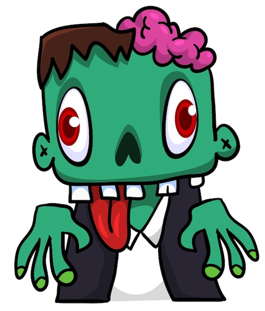 Cartoon angry zombie head Halloween vector illustration of funny zombie moaning with wide open mouth full of teeth