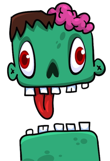 Cartoon angry zombie head Halloween vector illustration of funny zombie moaning with wide open mouth full of teeth