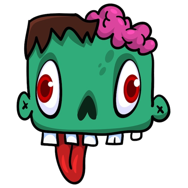 Cartoon angry zombie head halloween vector illustration of funny zombie moaning with wide open mouth full of teeth