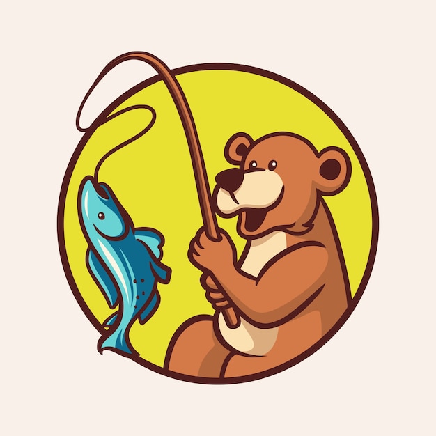 Cartoon animal design bear got fish cute mascot  