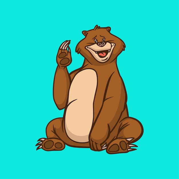 Мультяшный дизайн животных медведь машет симпатичным логотипом талисмана