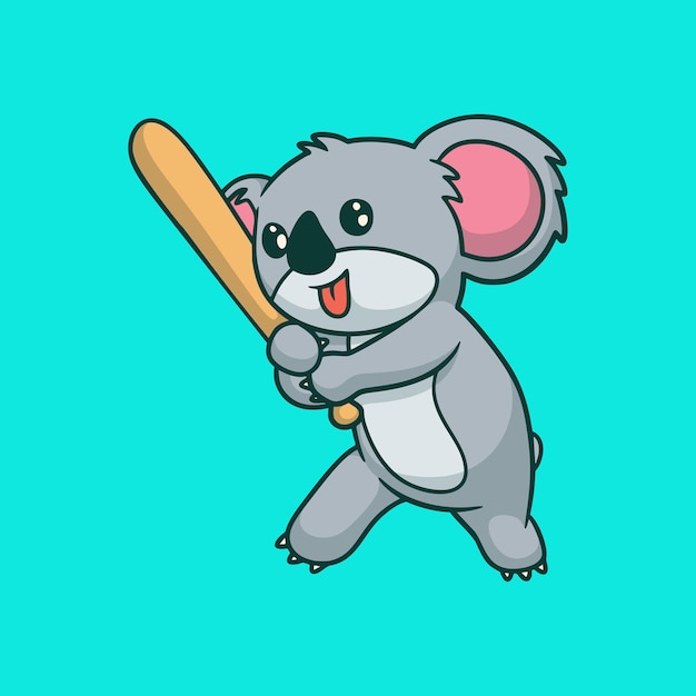 Cartoon animal design koala giocando a baseball carino mascotte logo