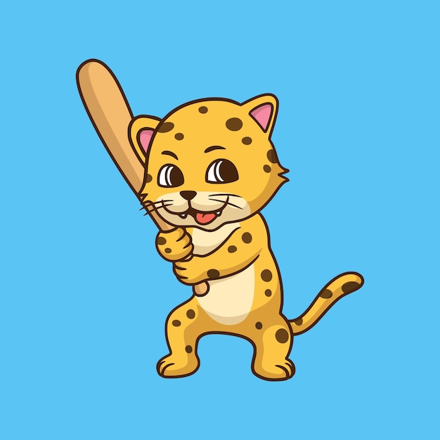 Cartoon animal design leopard playing baseball cute mascot 